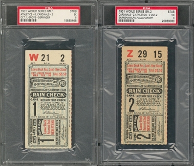 1931 World Series Game 1 Sportsmans Park PSA 5 Ticket Stub - Highest Graded And 1931 World Series Sportsmans Park Game 2 Ticket Stub - PSA 3- Lot Of 2